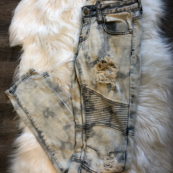 Machine Novelle mode acid wash moto distress jeans